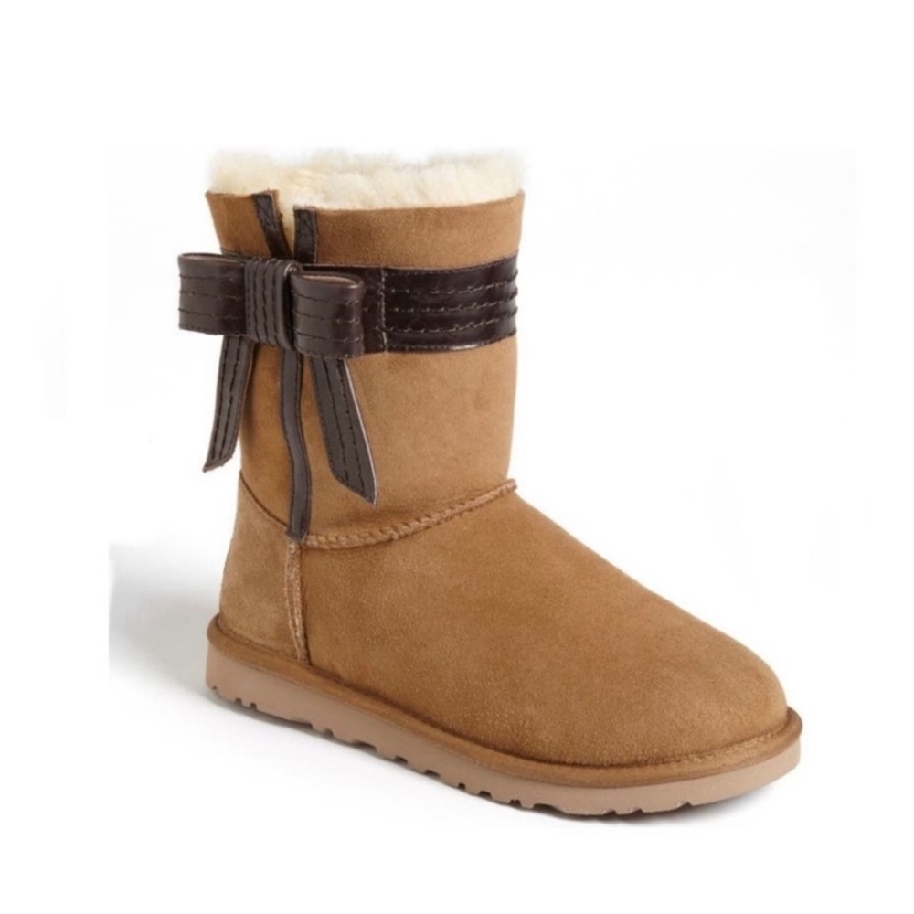 UGG Tan Suede Boots with Bow Accent